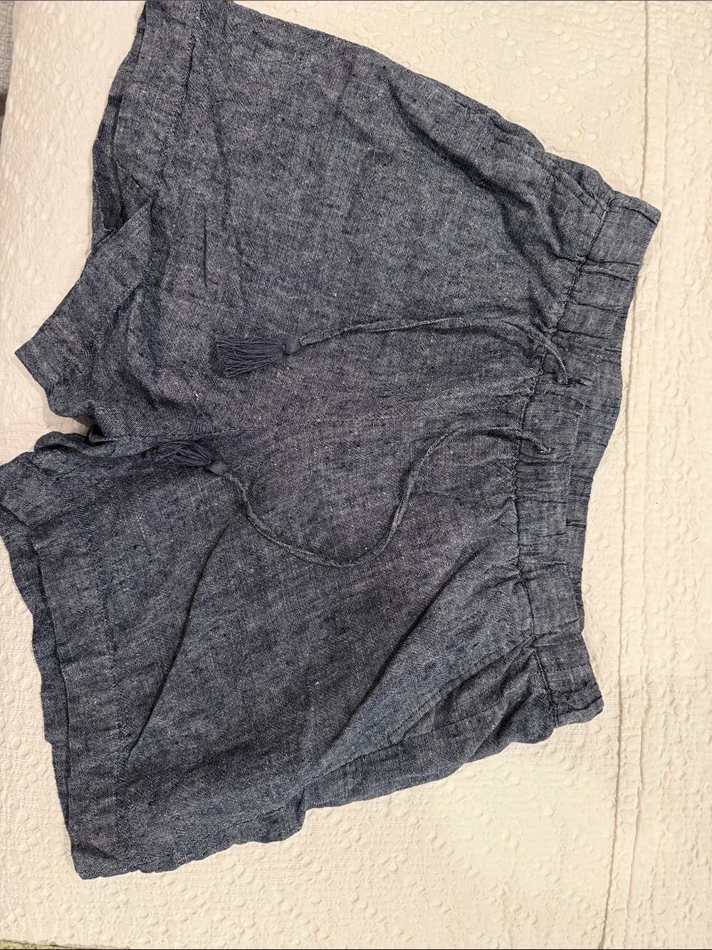 Talbots Blue Linen-Blend Drawstring Shorts